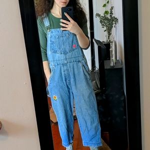 Light wash embroidered overalls